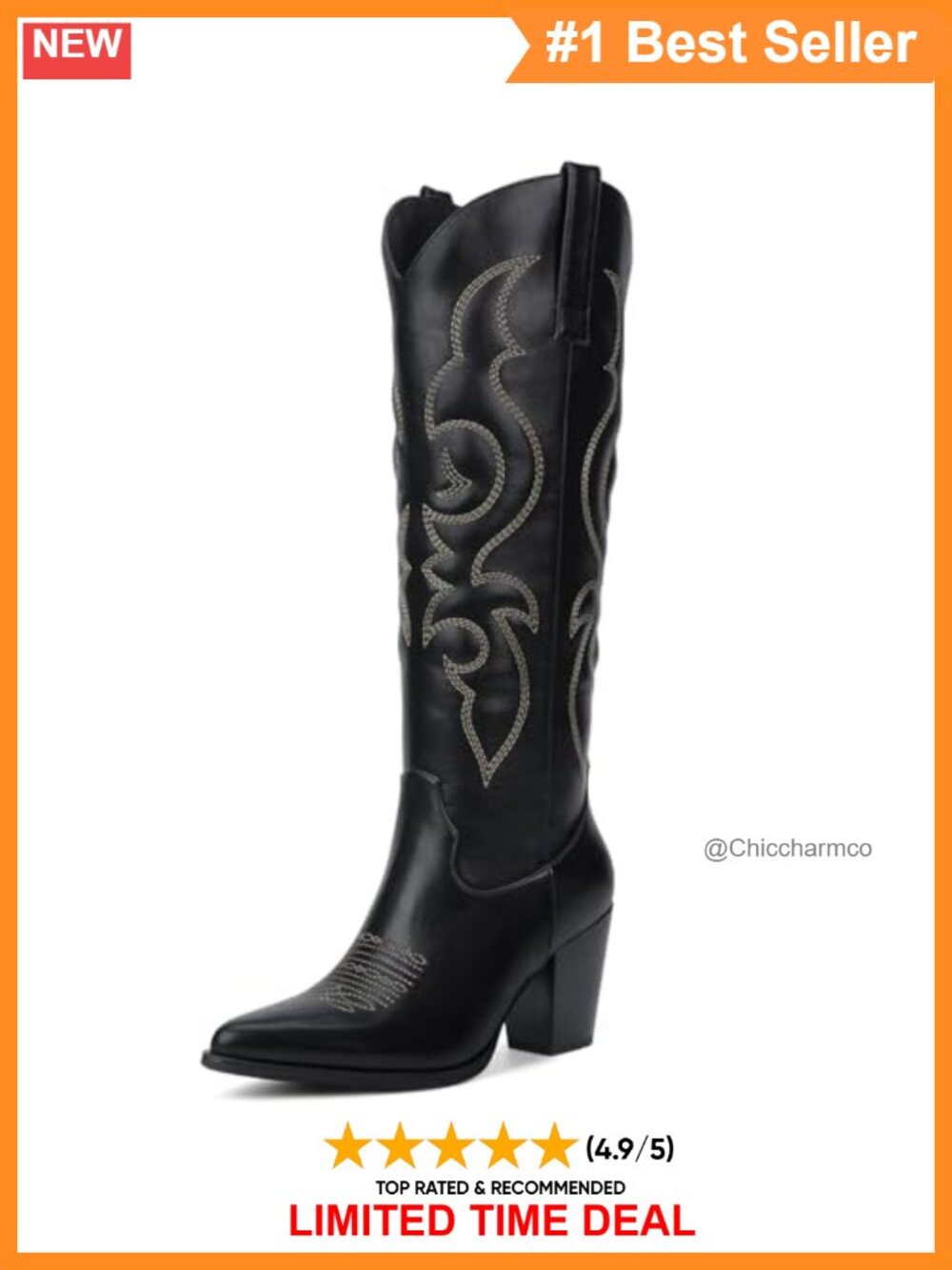 Knee High Cowboy Boots Faux Leather Pointed Toe Block Heel Western Pull On